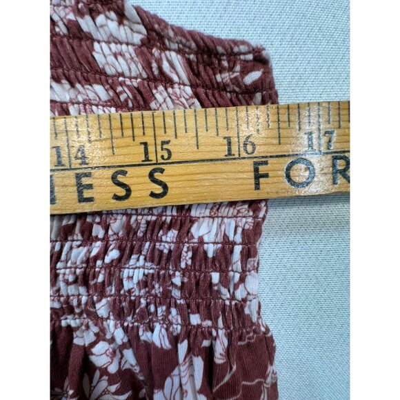 Mason & Belle Womens Smocked Babydoll Top XL Short Flutter Sleeves Burgundy & Cr - Picture 7 of 10